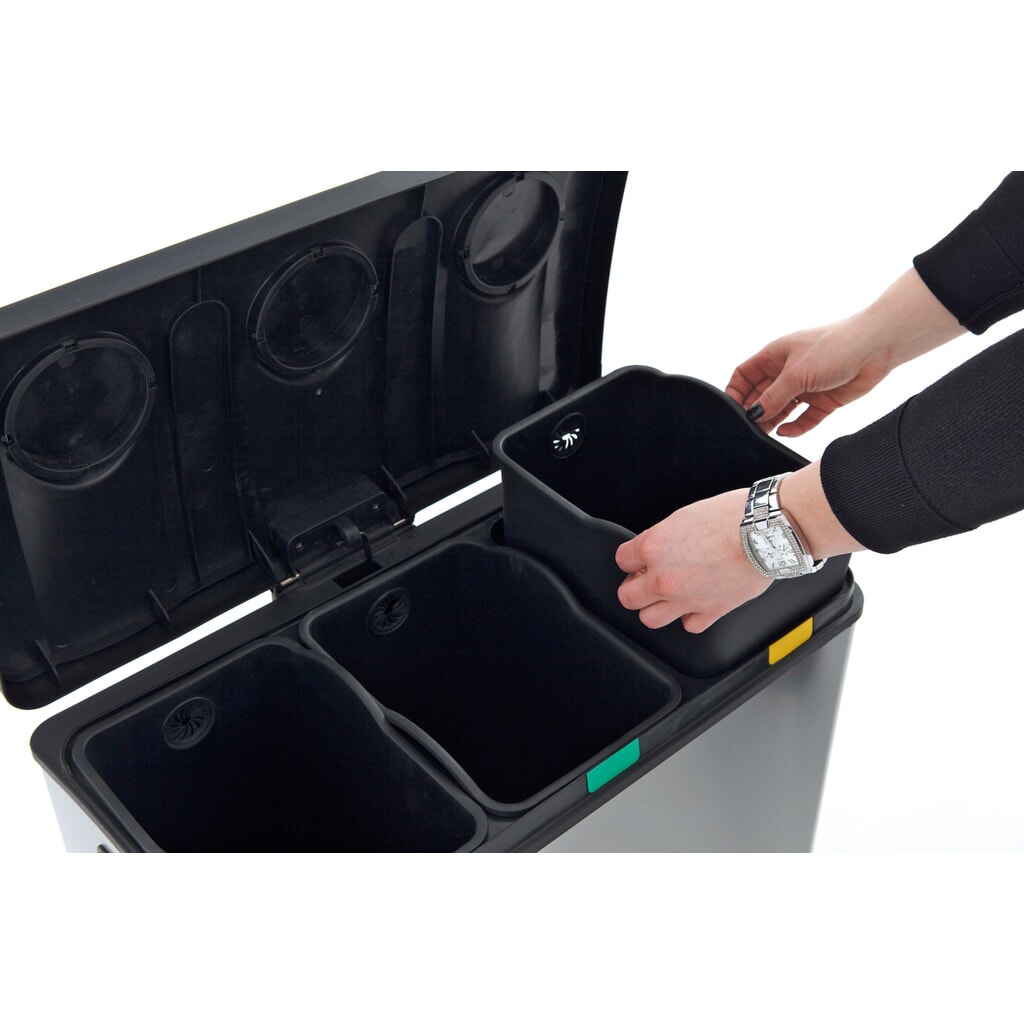 Rekawy Recycling Bin na pedał, 3 x 12 litrów, stal nierdzewna, matowa Zdjęcie produktu nr 5: Rekawy Recycling Bin na pedał, 3 x 12 litrów, stal nierdzewna, matowa