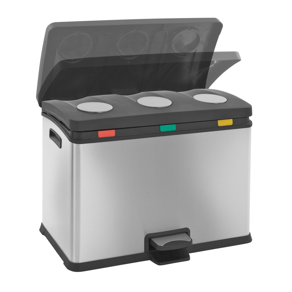 Rekawy Recycling Bin na pedał, 3 x 12 litrów, stal nierdzewna, matowa Zdjęcie produktu nr 4: Rekawy Recycling Bin na pedał, 3 x 12 litrów, stal nierdzewna, matowa