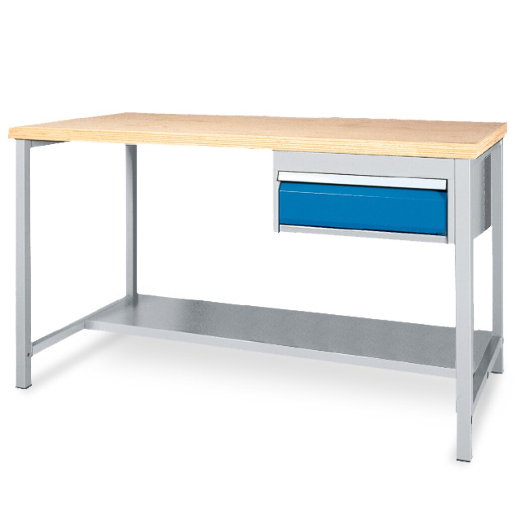 Zdjęcie produktu: Stół ławy warsztatowej Bedrunka+Hirth z półką oraz 1 szufladą, udźwig 200 kg, wys. x szer. x gł. 859 x 2000 x 750 mm