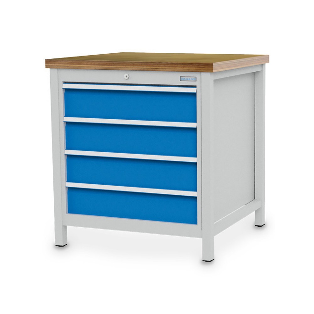 Zdjęcie produktu nr 1: Stół warsztatowy Bedrunka+Hirth R 24-24, wys. x szer. x gł. 859 x 810 x 750 mm, kolor jasnoszary, kolor jasnoniebieski, 4 x szuflada 4 x 150 mm