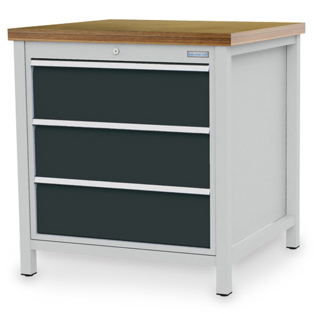 Zdjęcie produktu nr 1: Stół warsztatowy Bedrunka+Hirth R 24-24, wys. x szer. x gł. 859 x 810 x 750 mm, kolor jasnoszary, kolor antracytowoszary, 3 x szuflada 3 x 200 mm