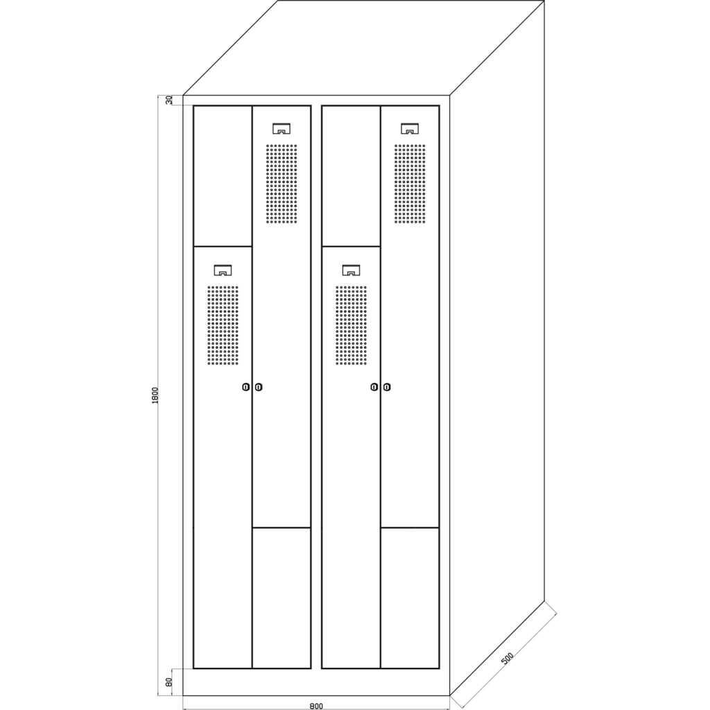 Szafa garderobiana HEMMDAL Z HDZ-1, zamek cylindryczny, 4 komory, kolor jasnoszary Zdjęcie produktu nr 2: Szafa garderobiana HEMMDAL Z HDZ-1, zamek cylindryczny, 4 komory, kolor jasnoszary