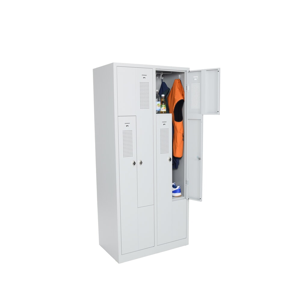 Szafa garderobiana HEMMDAL Z HDZ-1, zamek cylindryczny, 4 komory, kolor jasnoszary Zdjęcie produktu nr 5: Szafa garderobiana HEMMDAL Z HDZ-1, zamek cylindryczny, 4 komory, kolor jasnoszary