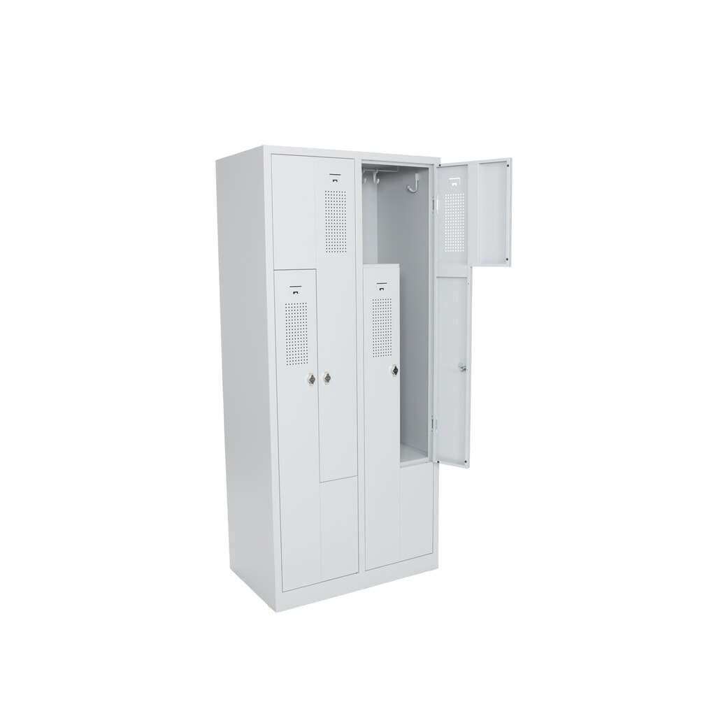 Szafa garderobiana HEMMDAL Z HDZ-1, zamek cylindryczny, 4 komory, kolor jasnoszary Zdjęcie produktu nr 1: Szafa garderobiana HEMMDAL Z HDZ-1, zamek cylindryczny, 4 komory, kolor jasnoszary