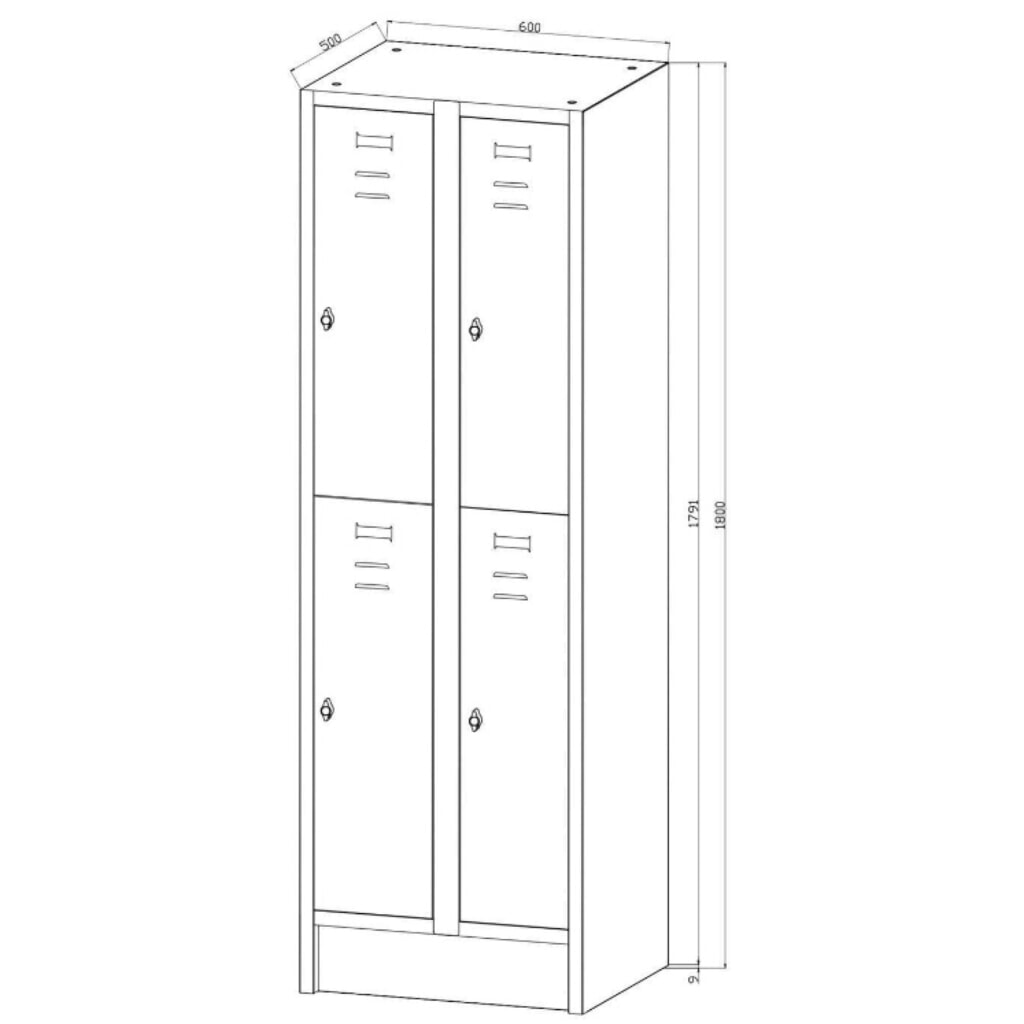 Zdjęcie produktu nr 3: Szafa garderobiana z ławką HEMMDAL HG-SB-2, zamek z ryglem obrotowym, 2 poziomy, 4 komory, wys. x szer. x gł. 1800 x 600 x 500 mm, kolor jasnoszary