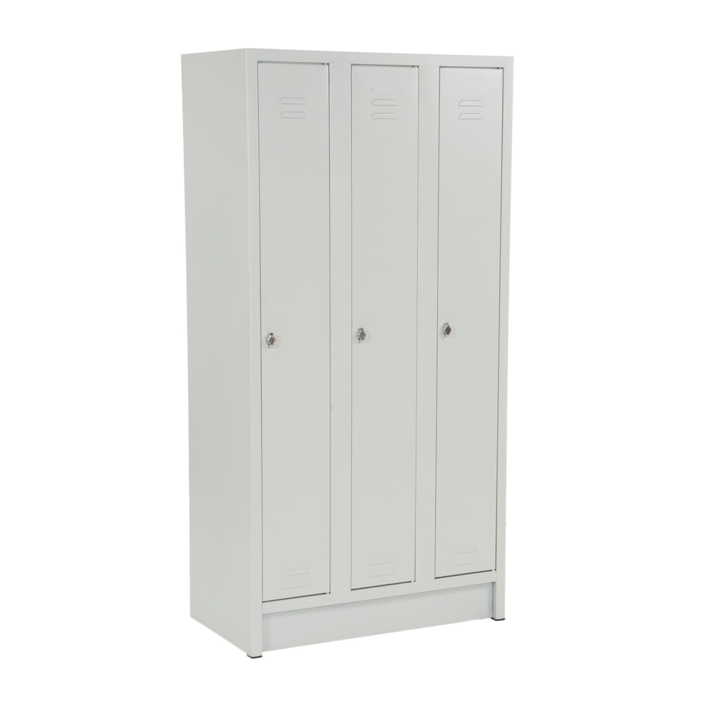 Szafa garderobiana z podstawą HEMMDAL HG-S-2, zamek z ryglem obrotowym, 3 komory, kolor jasnoszary Zdjęcie produktu nr 1: Szafa garderobiana z podstawą HEMMDAL HG-S-2, zamek z ryglem obrotowym, 3 komory, kolor jasnoszary