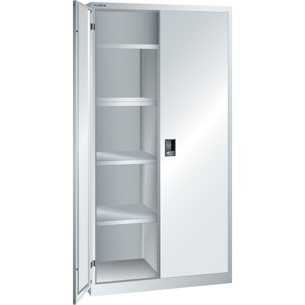Zdjęcie produktu: Szafa na bieliznę i do szatni LISTA, (szer. x gł. x wys.) 1000 x 500 x 1950 mm, 4 regulowane półki, jasnoszara, KEY Lock