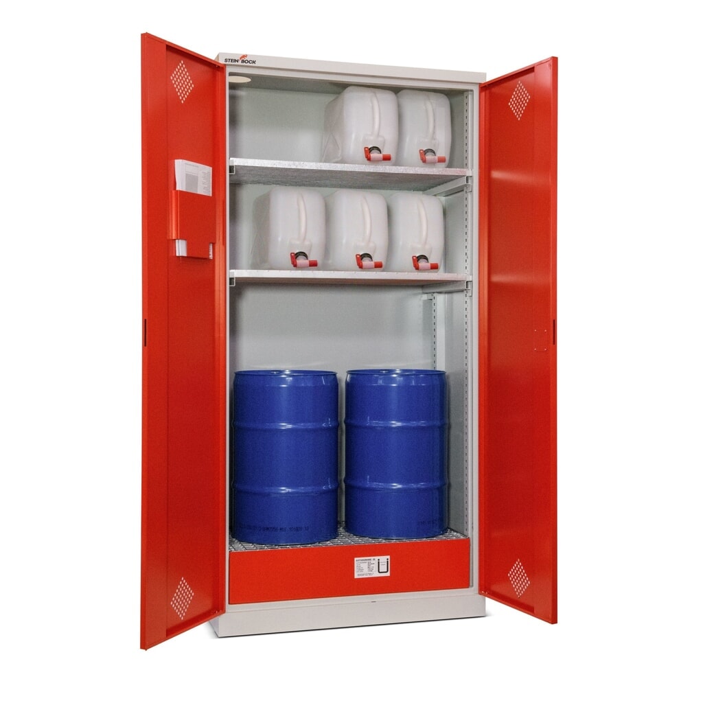 Szafa na oleje Steinbock®, 2 półki z kraty o regulowanej wysokości, 1 wanna ociekowa, wys. X szer. X gł. 1950 x 950 x 500 mm Zdjęcie produktu: Szafa na oleje Steinbock®, 2 półki z kraty o regulowanej wysokości, 1 wanna ociekowa, wys. X szer. X gł. 1950 x 950 x 500 mm