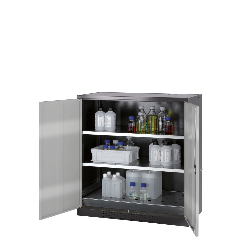 Zdjęcie produktu nr 1: Szafa na substancje chemiczne i trucizny asecos® z półkami, wys. szer. x gł. 1105 x 1055 x 520 mm, biały czysty