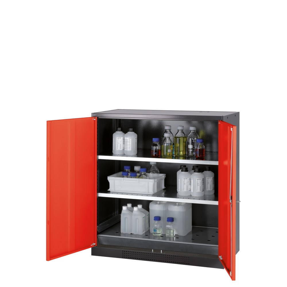 Zdjęcie produktu nr 1: Szafa na substancje chemiczne i trucizny asecos® z półkami, wys. szer. x gł. 1105 x 1055 x 520 mm, czerwony drogowy