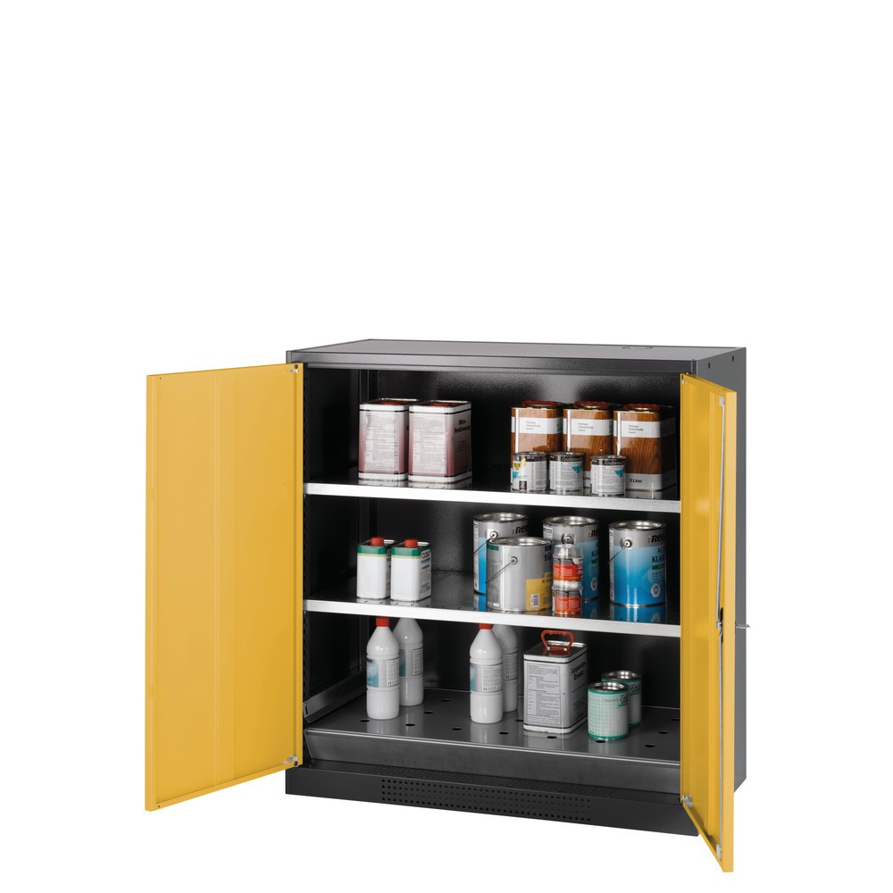 Zdjęcie produktu nr 1: Szafa na substancje chemiczne i trucizny asecos® z półkami, wys. szer. x gł. 1105 x 1055 x 520 mm, żółty złoty