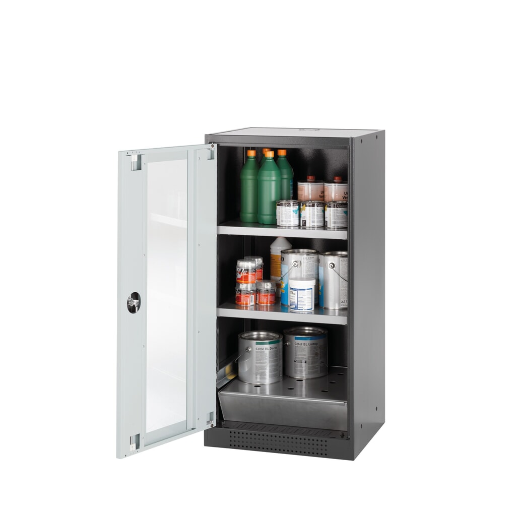 Szafa na substancje chemiczne i trucizny asecos® z półkami, wys. szer. x gł. 1105 x 545 x 520 mm