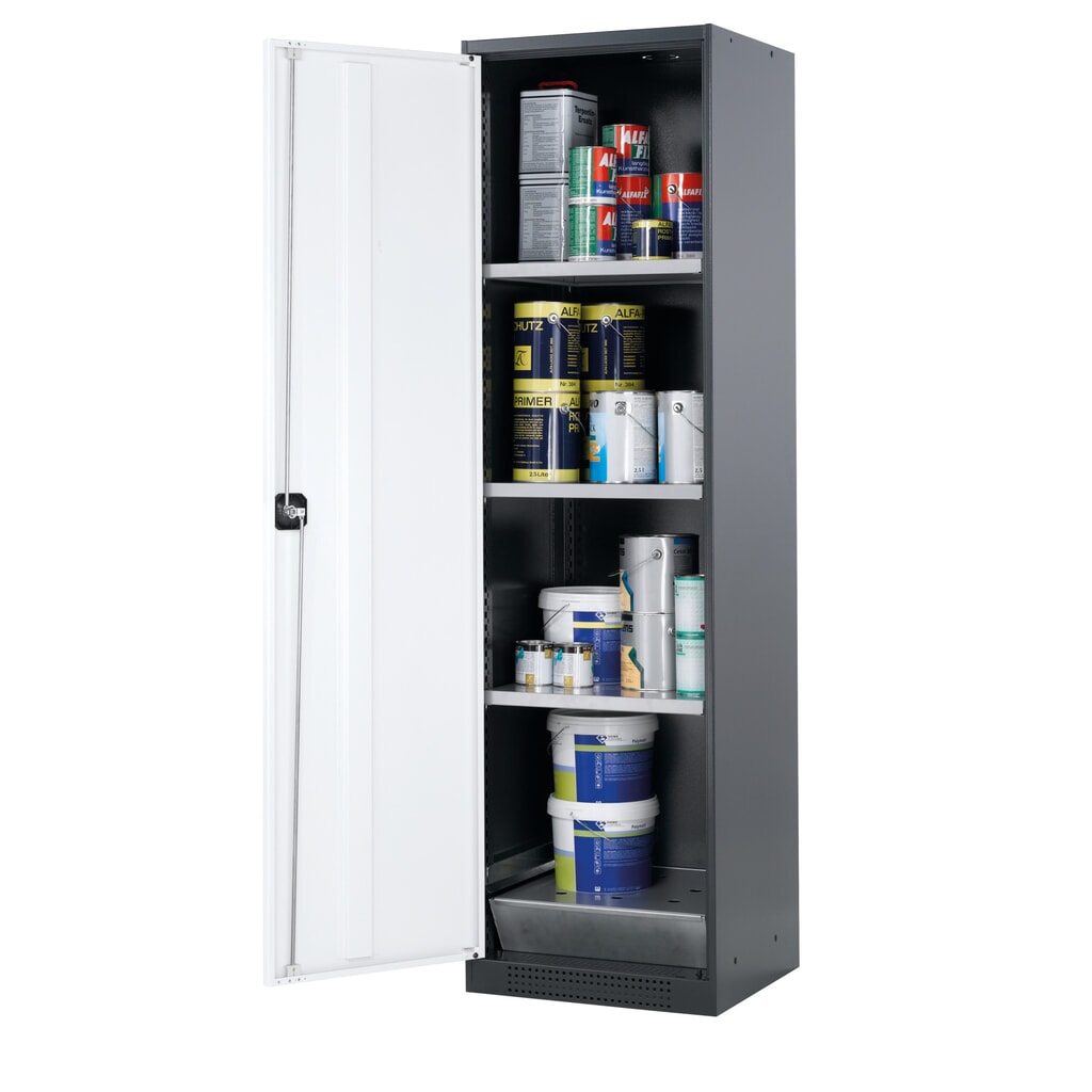 Szafa na substancje chemiczne i trucizny asecos® z półkami, wys. szer. x gł. 1105 x 545 x 520 mm