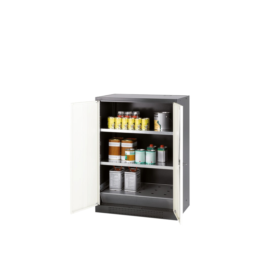 Szafa na substancje chemiczne i trucizny asecos® z półkami, wys. szer. x gł. 1105 x 545 x 520 mm