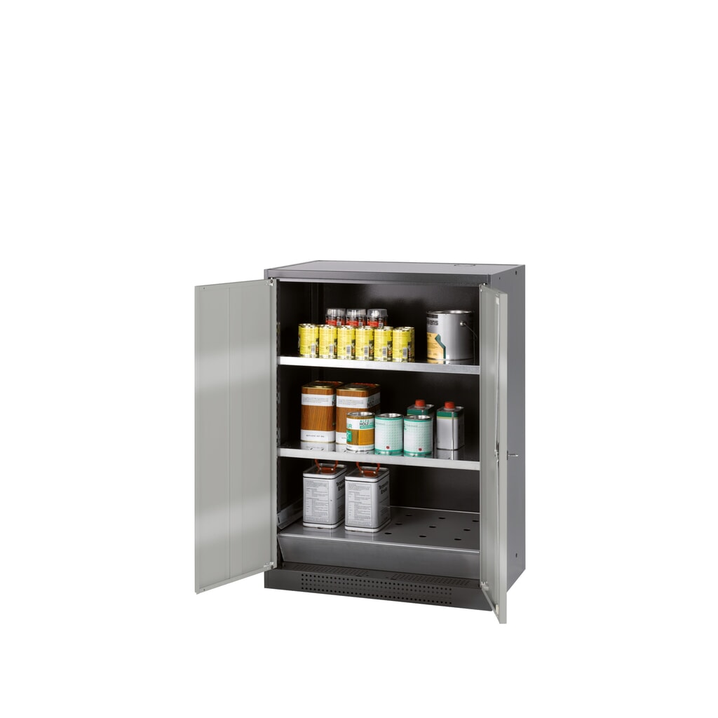 Szafa na substancje chemiczne i trucizny asecos® z półkami, wys. szer. x gł. 1105 x 545 x 520 mm