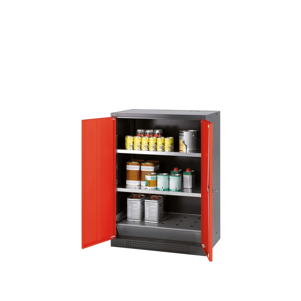 Szafa na substancje chemiczne i trucizny asecos® z półkami, wys. szer. x gł. 1105 x 545 x 520 mm