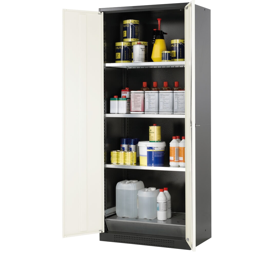 Szafa na substancje chemiczne i trucizny asecos® z półkami, wys. szer. x gł. 1105 x 545 x 520 mm