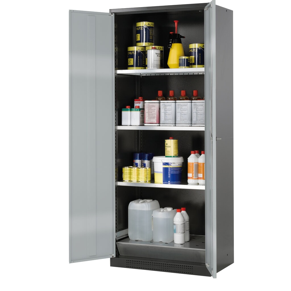 Szafa na substancje chemiczne i trucizny asecos® z półkami, wys. szer. x gł. 1105 x 545 x 520 mm
