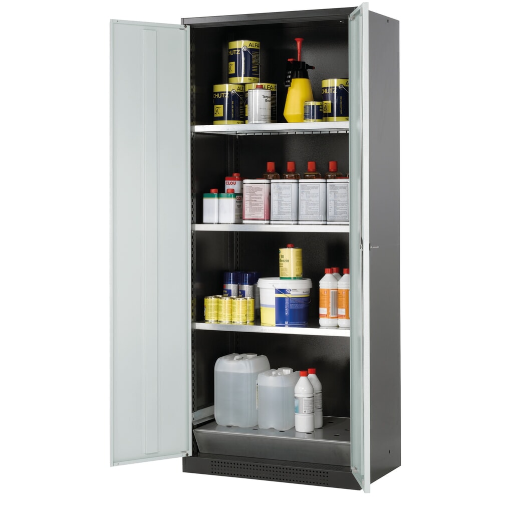 Szafa na substancje chemiczne i trucizny asecos® z półkami, wys. szer. x gł. 1105 x 545 x 520 mm