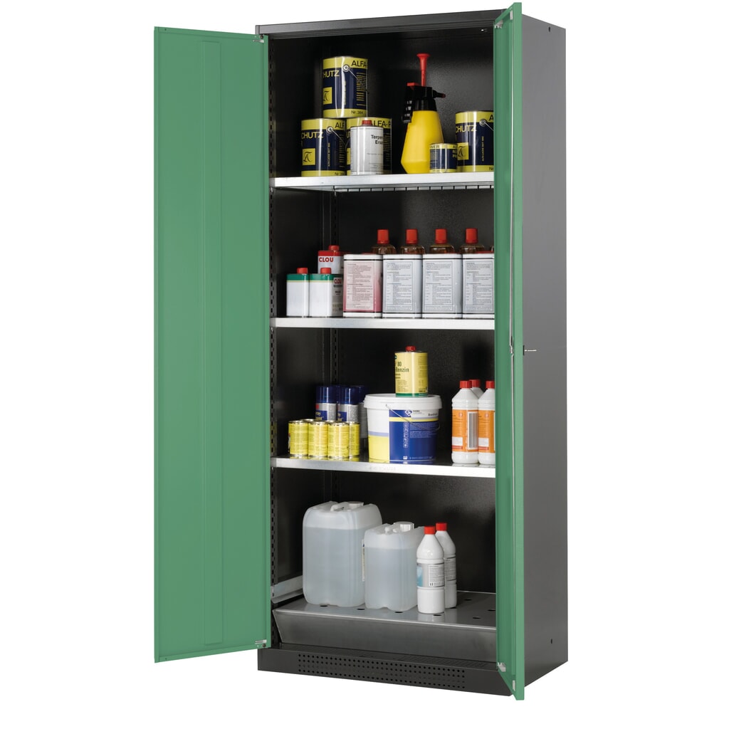 Szafa na substancje chemiczne i trucizny asecos® z półkami, wys. szer. x gł. 1105 x 545 x 520 mm