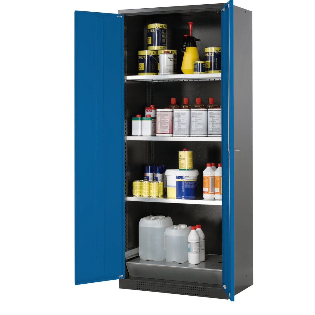 Szafa na substancje chemiczne i trucizny asecos® z półkami, wys. szer. x gł. 1105 x 545 x 520 mm