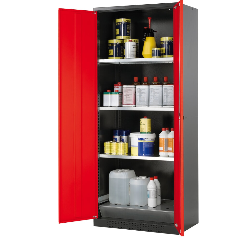 Szafa na substancje chemiczne i trucizny asecos® z półkami, wys. szer. x gł. 1105 x 545 x 520 mm