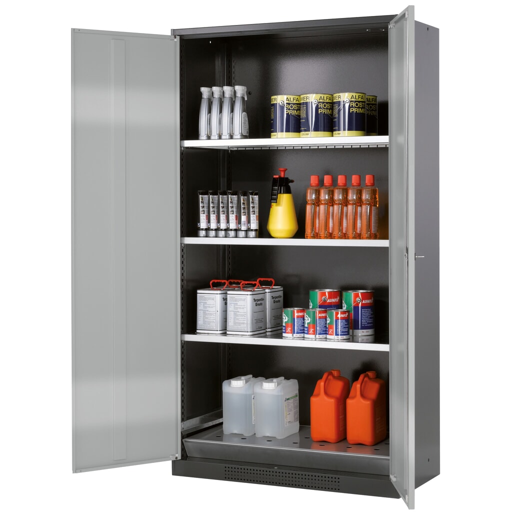 Szafa na substancje chemiczne i trucizny asecos® z półkami, wys. szer. x gł. 1105 x 545 x 520 mm