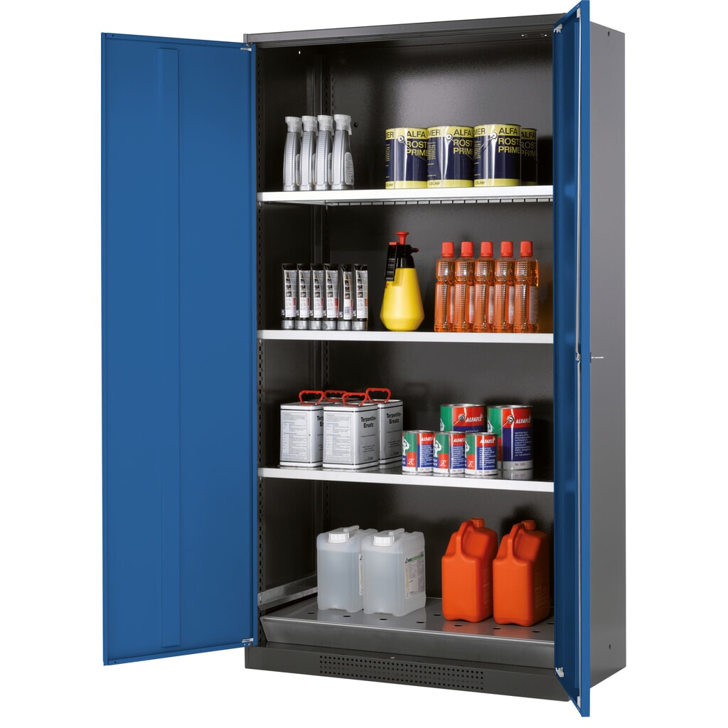 Szafa na substancje chemiczne i trucizny asecos® z półkami, wys. szer. x gł. 1105 x 545 x 520 mm