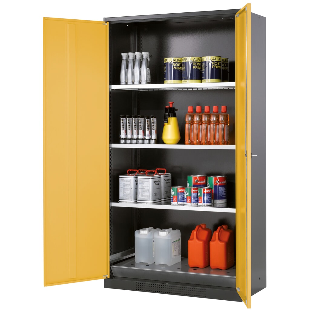 Szafa na substancje chemiczne i trucizny asecos® z półkami, wys. szer. x gł. 1105 x 545 x 520 mm
