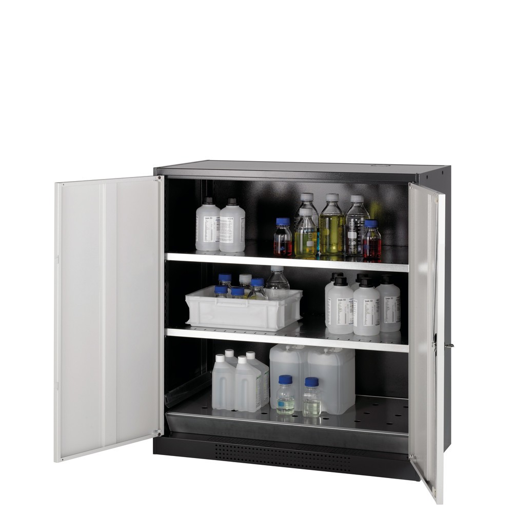 Zdjęcie produktu nr 1: Szafa na substancje chemiczne i trucizny asecos® z półkami, wys. szer. x gł. 1105 x 1055 x 520 mm, jasnoszary