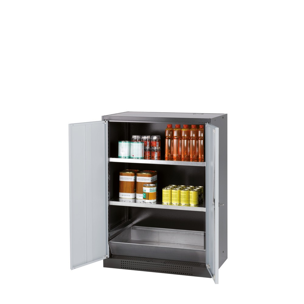 Obraz produktu: Szafa na substancje chemiczne i trucizny asecos® z półkami, wys. szer. x gł. 1105 x 810 x 520 mm, jasnoszary