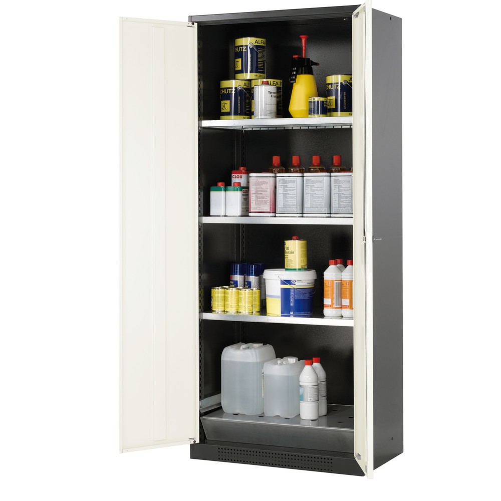 Obraz produktu: Szafa na substancje chemiczne i trucizny asecos® z półkami, wys. szer. x gł. 1950 x 810 x 520 mm, biały czysty