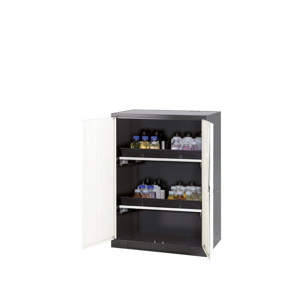Szafa na substancje chemiczne i trucizny asecos® z tacami, wys. szer. x gł. 1105 x 545 x 520 mm