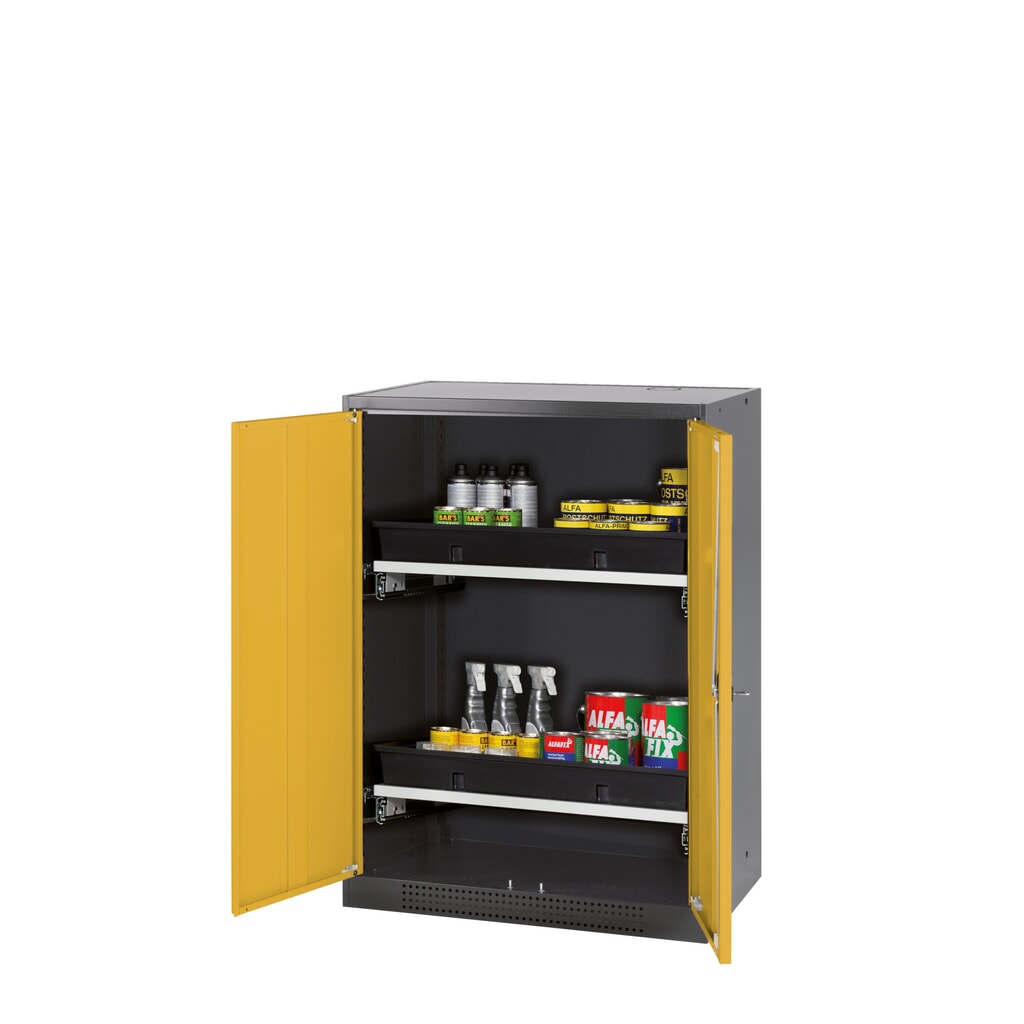 Szafa na substancje chemiczne i trucizny asecos® z tacami, wys. szer. x gł. 1105 x 545 x 520 mm