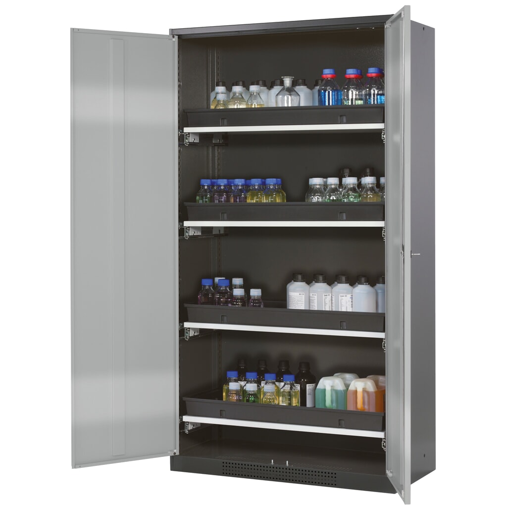 Szafa na substancje chemiczne i trucizny asecos® z tacami, wys. szer. x gł. 1105 x 545 x 520 mm