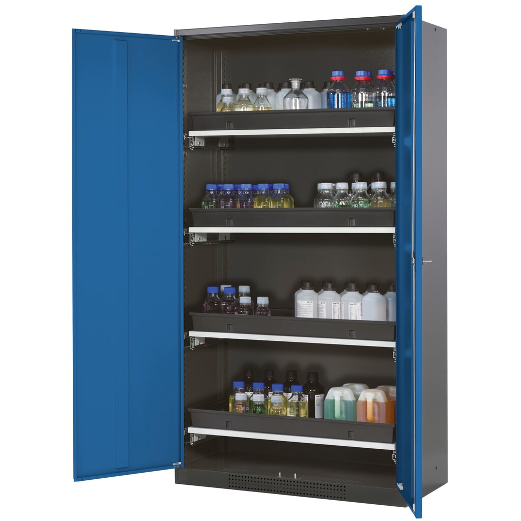 Szafa na substancje chemiczne i trucizny asecos® z tacami, wys. szer. x gł. 1105 x 545 x 520 mm