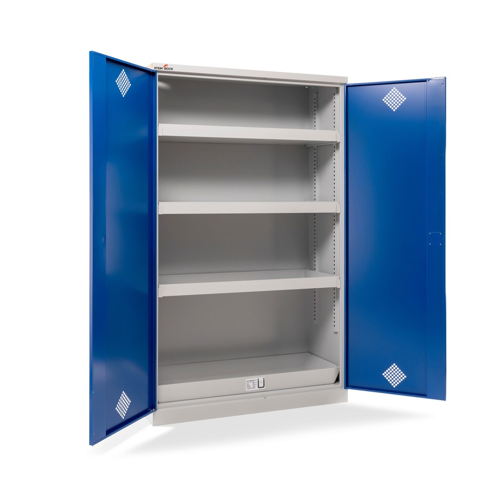 Zdjęcie produktu: Szafa chemiczna Steinbock®, 4 wanny do wychwytywania podłogowego zgodne z normą StawaR, wys. x szer. x gł. 1950 x 1200 x 500 mm