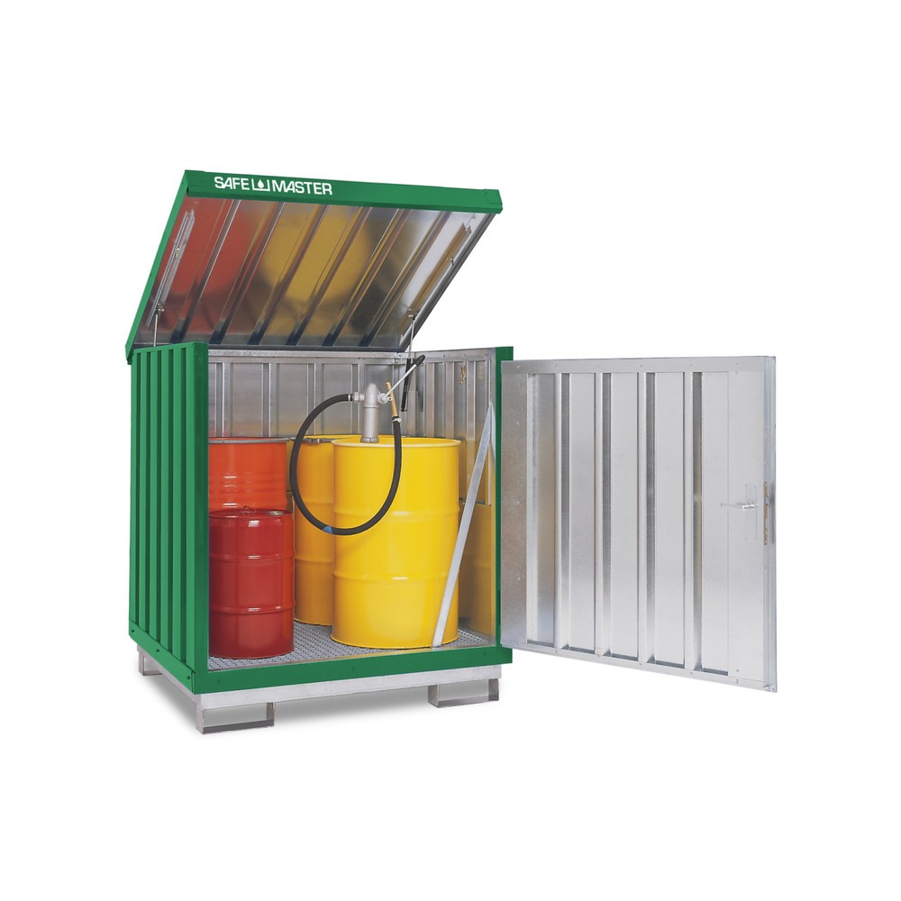 Zdjęcie produktu nr 1: Szafa na substancje niebezpieczne ocynkowana i polakierowana, 4 x 200 l, wys. x szer. x gł. 1610 x 1420 x 1490 mm, zielony trawiasty
