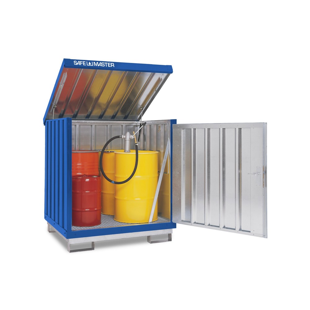 Zdjęcie produktu nr 1: Szafa na substancje niebezpieczne ocynkowana i polakierowana, 4 x 200 l, wys. x szer. x gł. 1610 x 1420 x 1490 mm, niebieski gencjanowy
