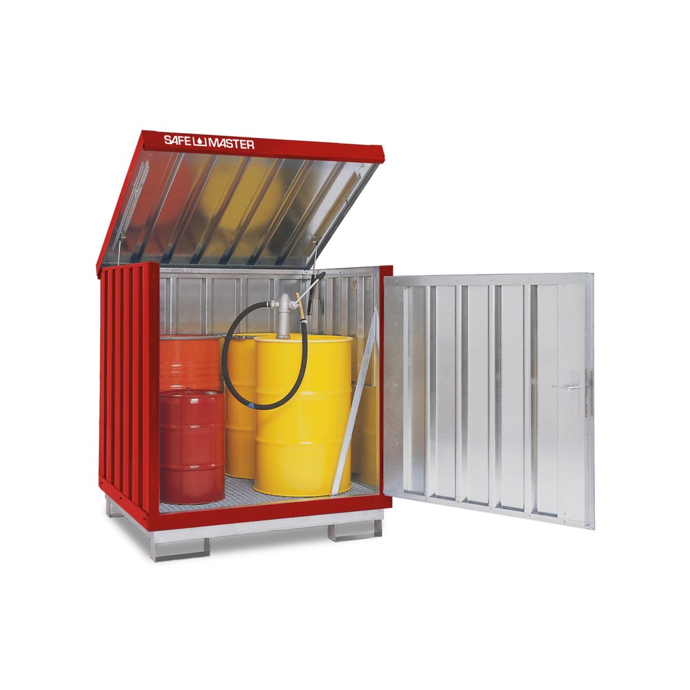 Zdjęcie produktu nr 1: Szafa na substancje niebezpieczne ocynkowana i polakierowana, 4 x 200 l, wys. x szer. x gł. 1610 x 1420 x 1490 mm, czerwono-pomarańczowy