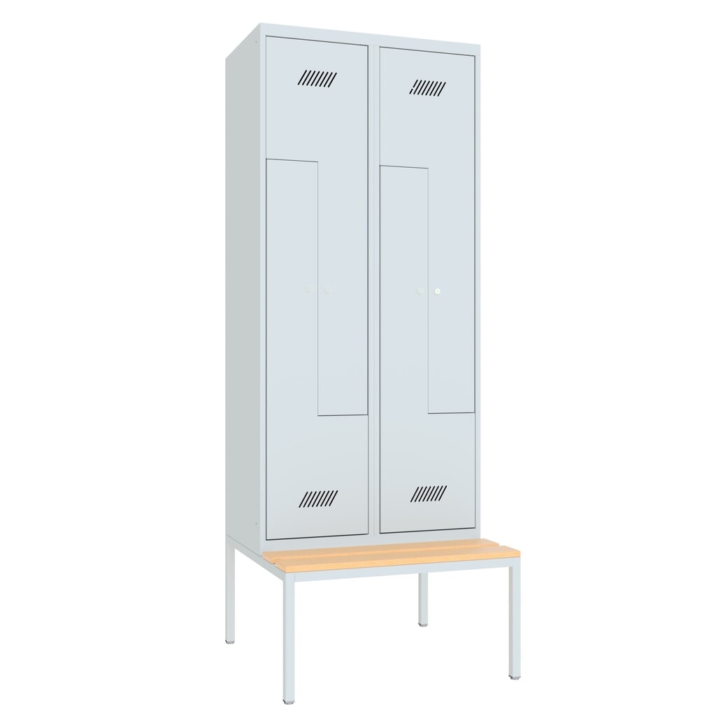 Szafa na ubrania z ławką PAVOY, 4 komory, zamek cylindryczny, jasnoszary, jasnoszary, Buk Zdjęcie produktu nr 2: Szafa na ubrania z ławką PAVOY, 4 komory, zamek cylindryczny, jasnoszary, jasnoszary, Buk