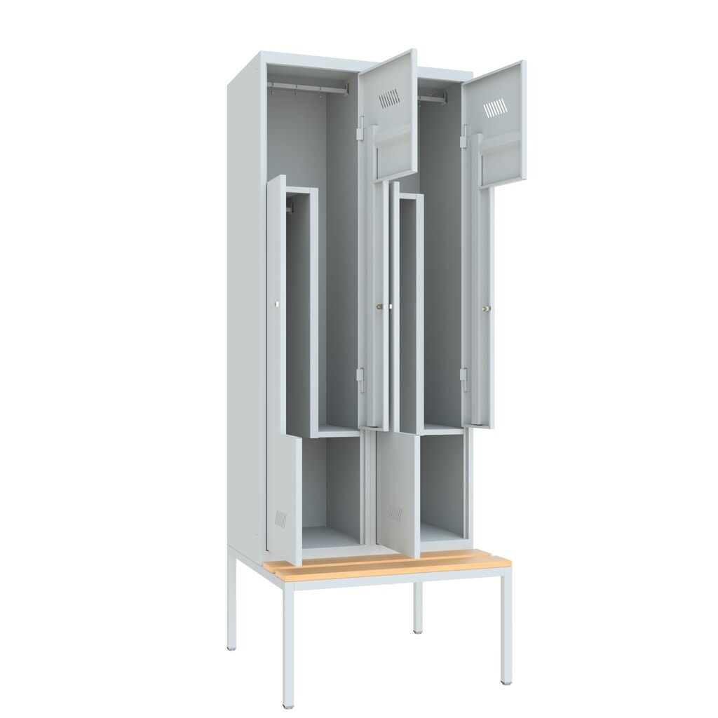 Szafa na ubrania z ławką PAVOY, 4 komory, zamek cylindryczny, jasnoszary, jasnoszary, Buk Zdjęcie produktu nr 3: Szafa na ubrania z ławką PAVOY, 4 komory, zamek cylindryczny, jasnoszary, jasnoszary, Buk