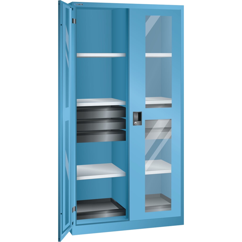 Szafa narzędziowa LISTA, (szer. x gł. x wys.) 1000 x 580 x 1950 mm, 2 wysuwane tace, 6 szuflad, jasnoniebieska, KEY Lock Zdjęcie produktu: Szafa narzędziowa LISTA, (szer. x gł. x wys.) 1000 x 580 x 1950 mm, 2 wysuwane tace, 6 szuflad, jasnoniebieska, KEY Lock