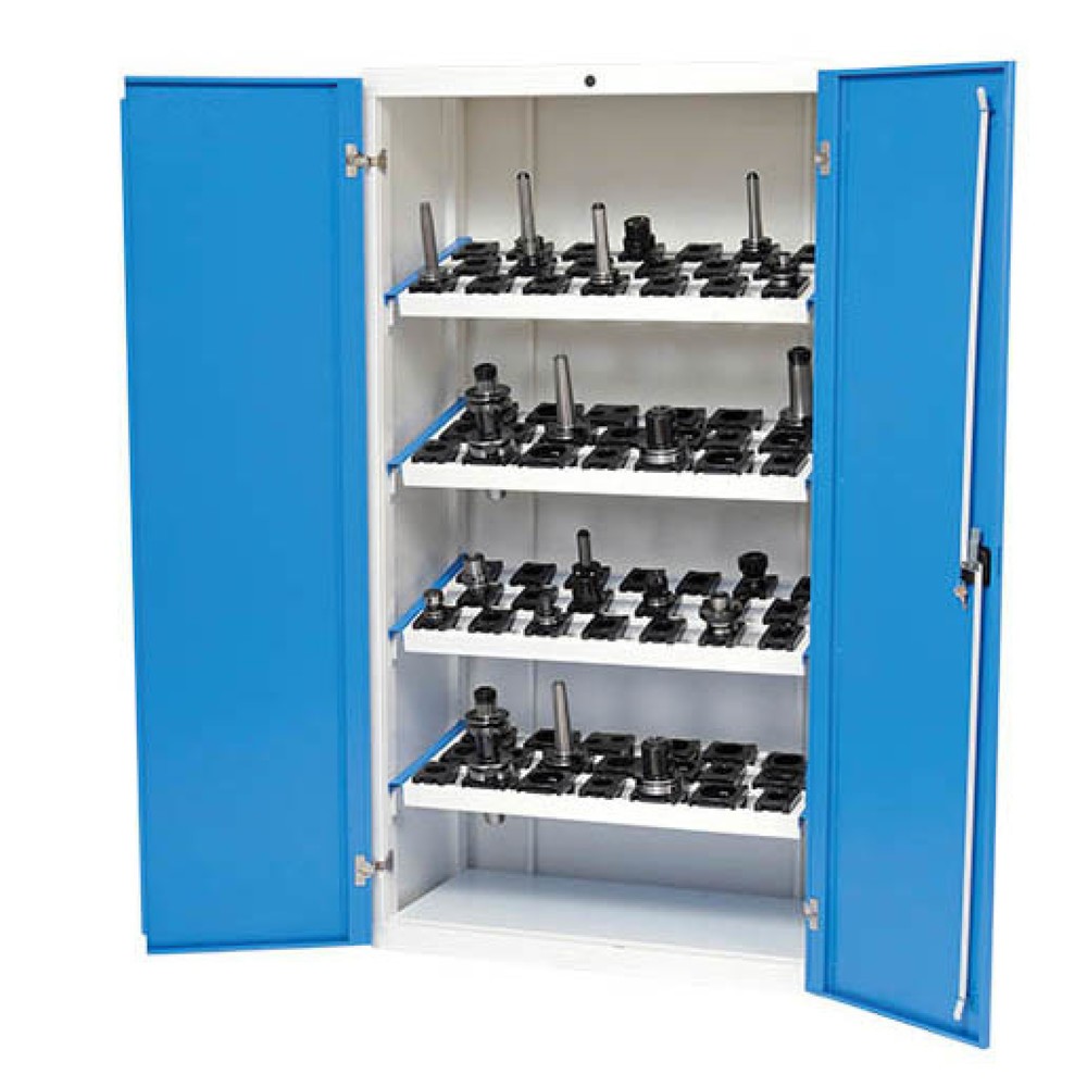 Obraz produktu: Szafa z drzwiami skrzydłowymi CNC Bedrunka+Hirth, wys. x szer. x gł. 1838 x 980 x 500 mm, kolor jasnoszary, kolor jasnoniebieski, z 4 ramami do mocowania narzędzi CNC