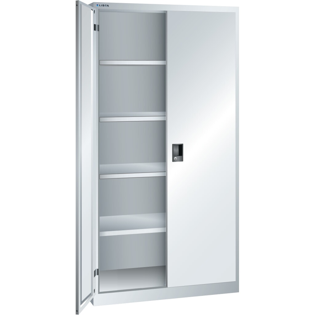 Szafa z drzwiami skrzydłowymi LISTA, (szer. x gł. x wys.) 1000 x 500 x 1950 mm, 4 regulowane półki, jasnoszary, RFID Lock