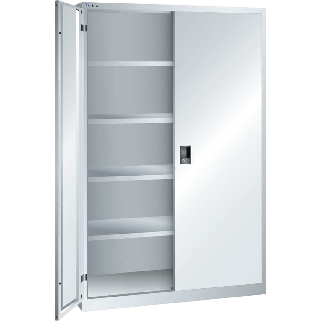 Szafa z drzwiami skrzydłowymi LISTA, (szer. x gł. x wys.) 1250 x 580 x 1950 mm, 4 regulowane półki, jasnoszary, RFID Lock