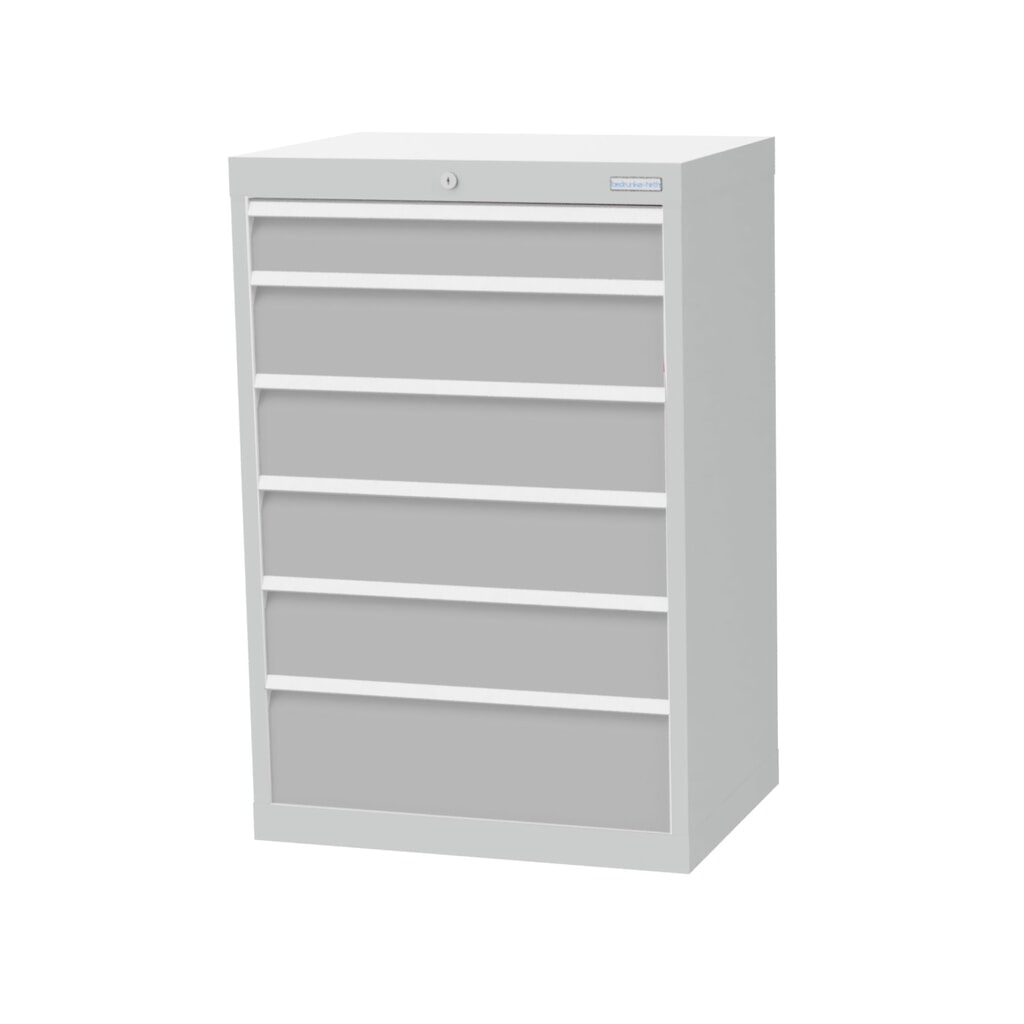 Zdjęcie produktu: Szafa z szufladami Bedrunka+Hirth Profi, szuflady 1 x 100 + 4 x 150 + 1 x 200 mm, wys. x szer. x gł. 1019 x 680 x 500 mm, jasnoszary, jasnoszary