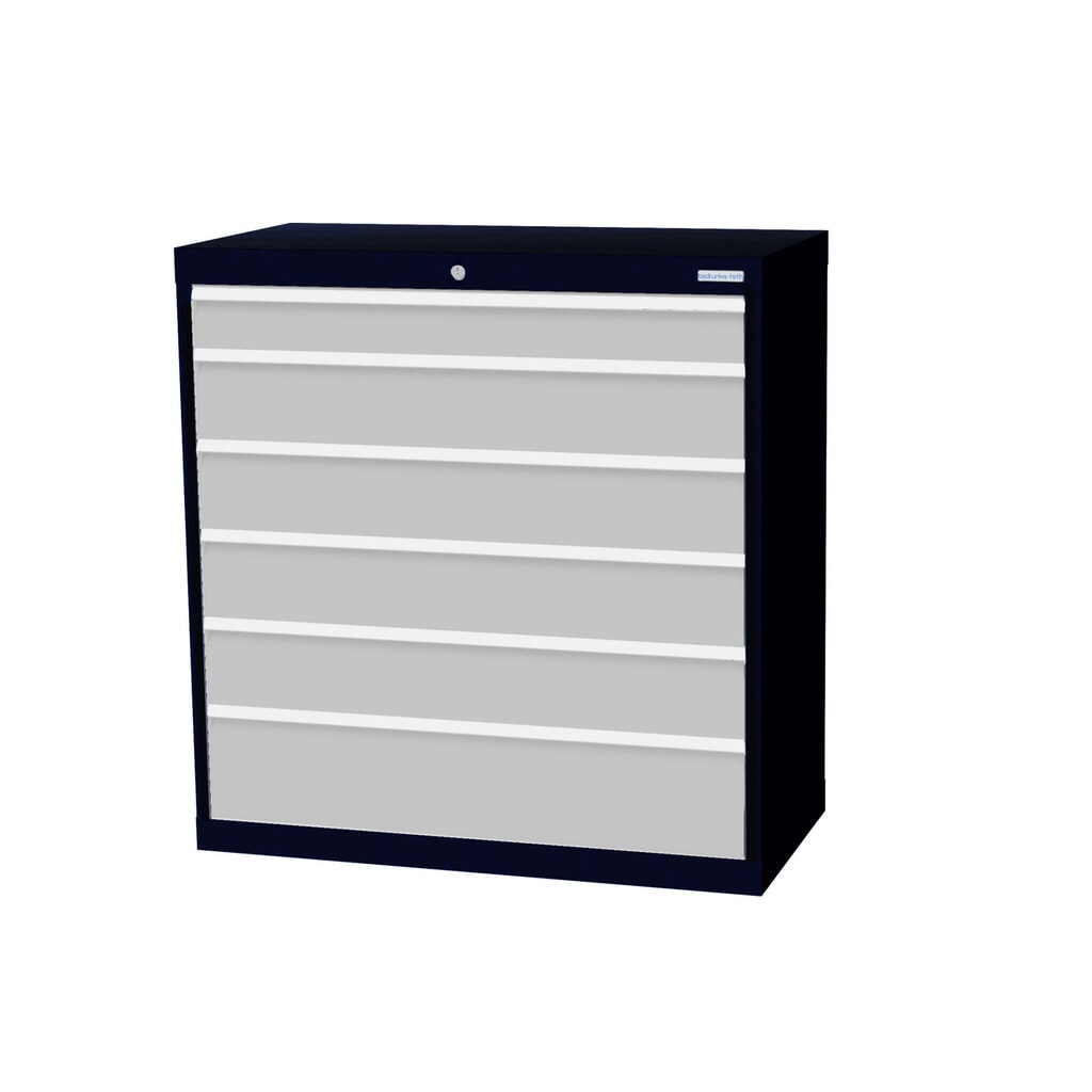 Zdjęcie produktu: Szafa z szufladami Bedrunka+Hirth Profi, szuflady 1 x 100 + 4 x 150 + 1 x 200 mm, wys. x szer. x gł. 1019 x 980 x 500 mm, szary antracyt, jasnoszary