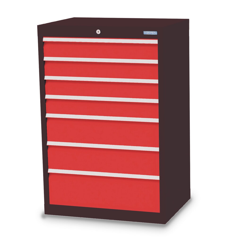 Zdjęcie produktu: Szafa z szufladami Bedrunka+Hirth Profi, szuflady 4 x 100 + 2 x 150 + 1 x 200 mm, wys. x szer. x gł. 1019 x 680 x 500 mm, szary antracyt, czerwony drogowy