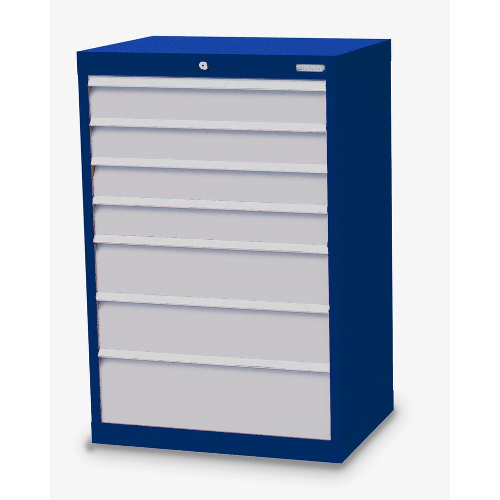 Zdjęcie produktu: Szafa z szufladami Bedrunka+Hirth Profi, szuflady 4 x 100 + 2 x 150 + 1 x 200 mm, wys. x szer. x gł. 1019 x 680 x 500 mm, niebieski gencjanowy, jasnoszary